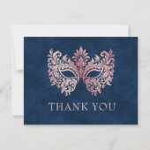 Roze Maskerade Masker Elegante Quinceanera Bedankkaart (Voorkant)