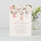  roze Mason Jars Floral Wedding Kaart (Staand voorkant)