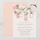  roze Mason Jars Floral Wedding Kaart (Voorkant / Achterkant)