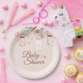 Roze mason pot floral girl douchepapier bord (Feest)