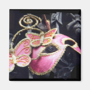 Roze Masquerade Masker Vierkante Magneet
