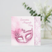Roze Masquerade Party Kaart (Staand voorkant)