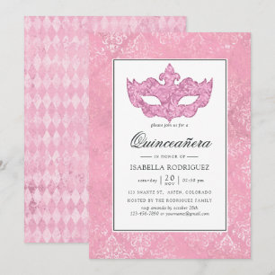 Roze Masquerade Quinceañera feest Kaart