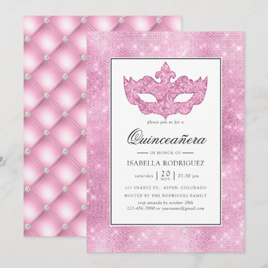  roze Masquerade Quinceañera Kaart (Voorkant / Achterkant)