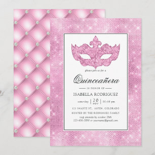 Roze Masquerade Quinceañera uit het verleden Kaart