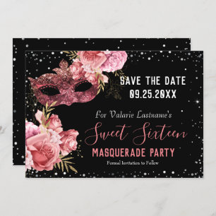 Roze Masquerade Sweet Sixteen Save the Date