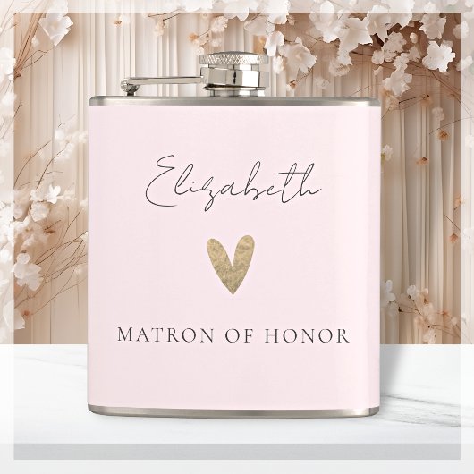Roze Matron van Eer Goud Hart Modern Script Heupfles