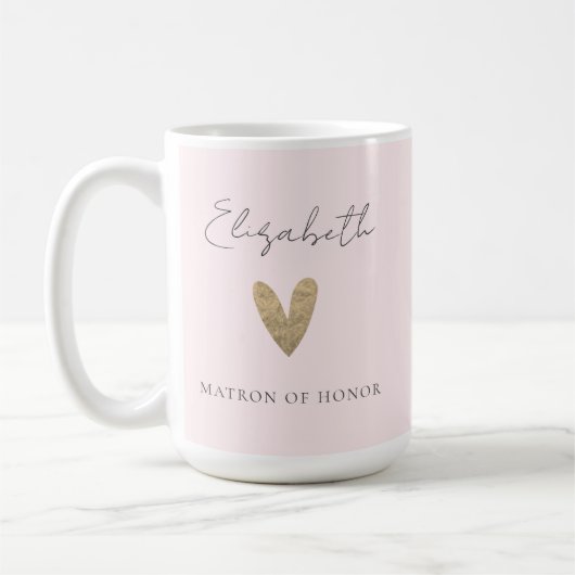 Roze Matron van Eer Goud Hart Modern Script Koffiemok (Links)