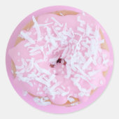 Roze matte donut witte strooi schattig zoet ronde sticker (Voorkant)