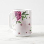 roze mauve bloemen groen koffiemok (Voorkant links)
