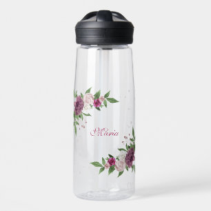 roze mauve bloemen groen waterfles