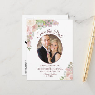 Roze & Mauve Bloemenfoto Bruiloft Save the Date Aankondigingskaart