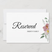 Roze Mauve  Floral Wedding Reserved Sign (Voorkant)