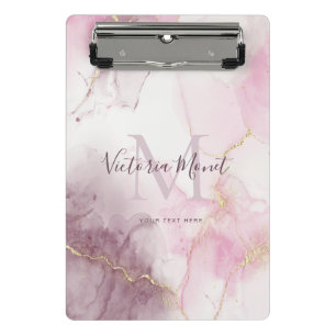 Roze Mauve Goud Ader Marmer Script Mini Klembord