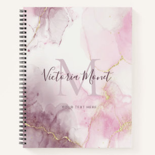 Roze Mauve Goud Ader Marmer Script Notitieboek