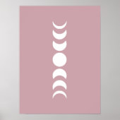 Roze / Mauve Minimalistische Maanfase Muurkunstpri Poster (Voorkant)