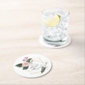 Roze Mauve Roos Bloemig Gouden Frame Bruidsdouche Ronde Kartonnen Onderzetter (Insitu)