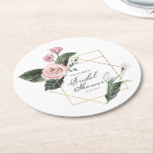 Roze Mauve Roos Bloemig Gouden Frame Bruidsdouche Ronde Kartonnen Onderzetter (Gebogen)