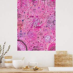 Roze Maximalistische Abstract: Frambozen Sundae Poster