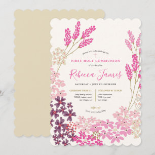 Roze Meadow First Heilige Communie Kaart