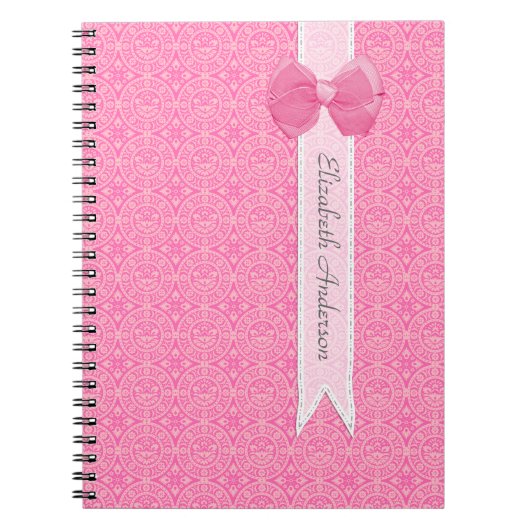  roze medaillon-dameskutje met naam notitieboek (Voorkant)