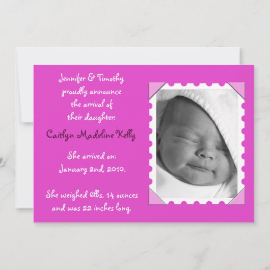 Roze mededeling over de geboorte van Camouflage Ba Aankondiging (Achterkant)