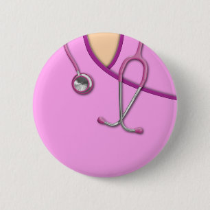 Roze medische krabben ronde button 5,7 cm