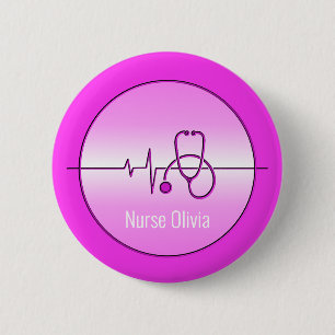 Roze medische stethoscoop hartslag ronde button 5,7 cm