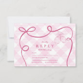 Roze Mediterrane Bow Gingham Lemons Wedding RSVP Kaartje (Voorkant)