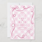 Roze Mediterrane Bow Gingham Lemons Wedding Save The Date (Voorkant)