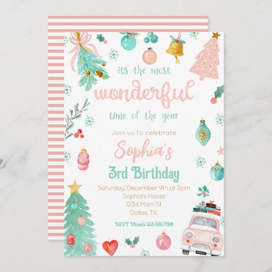 Roze Meest Wonderful Tijd van het Jaar Verjaardag Kaart (Voorkant / Achterkant)