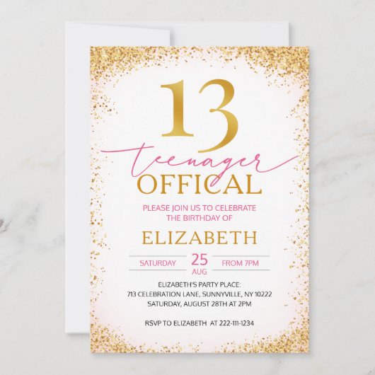 Roze Meisje 13e verjaardag Kaart (Voorkant)