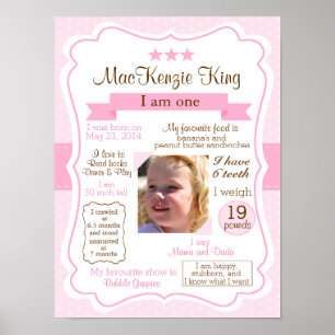 Roze meisje 1 jaar gebarentaal voor je verjaardags poster