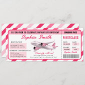 Roze meisje 1e Boarding Pass Vliegtuig Verjaardag Kaart (Voorkant / Achterkant)