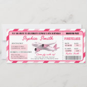 Roze meisje 1e Boarding Pass Vliegtuig Verjaardag Kaart (Voorkant)