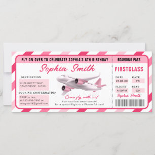 Roze meisje 1e Boarding Pass Vliegtuig Verjaardag Kaart