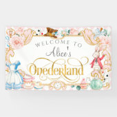 Roze Meisje 1e Verjaardag, Alice Onederland Theme Spandoek (Horizontaal)