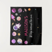 Roze Meisje Astronaut Buitenruimte Verjaardag Acht Wandkleed (Voorkant)