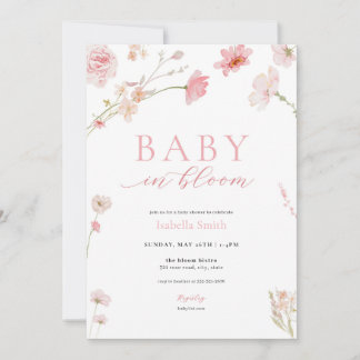Roze Meisje Baby in Bloom Baby shower Invitation Kaart