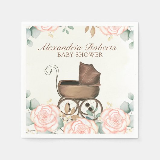 Roze Meisje Baby shower Bloemen Custom Servet (Voorkant)