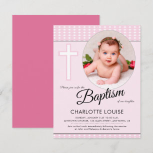 Roze meisje Baptism, Cross Christening Uitnodiging