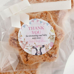 Roze Meisje Boerderij Dieren Baby Shower Ronde Sticker