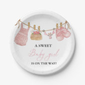 Roze Meisje Bohemian Kleding Baby shower Papieren Bordje (Voorkant)