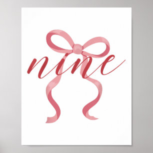 Roze Meisje Coquette Bow 9 Jaar Oud 9e Verjaardag Poster