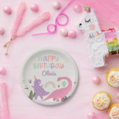 Roze Meisje Dinosaurus 5e Verjaardag Feestschuim T Papieren Bordje (Feest)