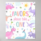 Roze Meisje Dinosaurus Verjaardagsfeestgunsten Poster (Voorkant)