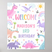 Roze Meisje Dinosaurus Verjaardagsfeestje Welkom Poster (Voorkant)