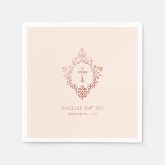 Roze Meisje Dop Elegant Roos Gouden Kruis in Crest Servet (Voorkant)