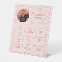 Roze Meisje Eerste Verjaardag Mijlpaal Tijdslijn