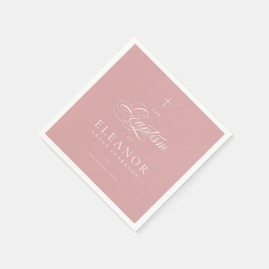 Roze Meisje Elegant Cross Script Kalligrafie Doop Servet (Hoek)